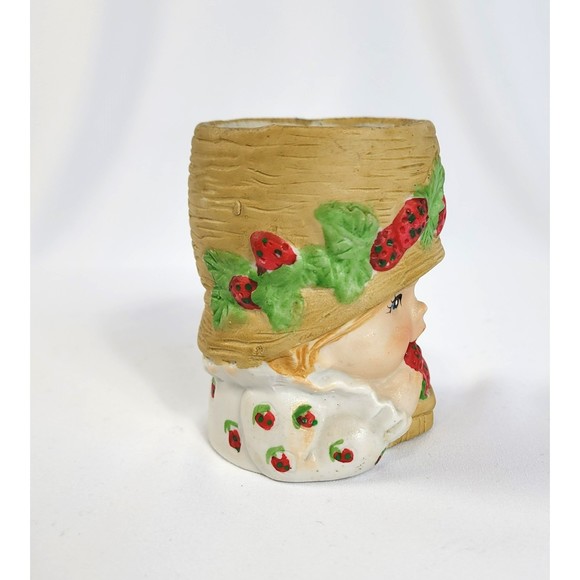 JASCO Sweet Keepers head vase Bisque PORCELAIN GIRL eating strawberries 1980 - Picture 8 of 8
